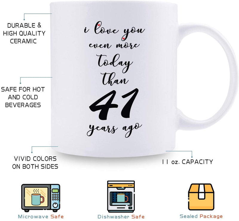 41st Anniversary Gifts - 41st Wedding Anniversary Gifts for Couple, 41 Year Anniversary Gifts 11oz Funny Coffee Mug for Couples, Husband, Hubby, Wife, Wifey, Her, Him, I Love You Even More