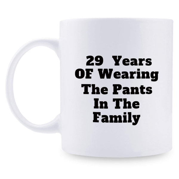 29th Anniversary Gifts - 29th Wedding Anniversary Gifts for Couple, 29 Year Anniversary Gifts 11oz Funny Coffee Mug for Couples, Husband, Hubby, Wife, Wifey, Her, Him, wearing the pants