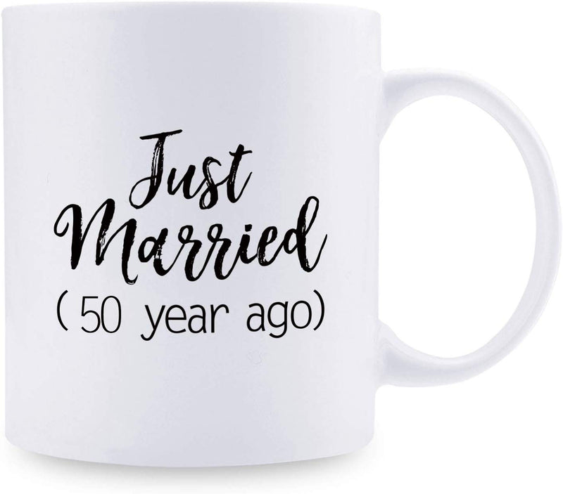 50th Anniversary Gifts - 50th Wedding Anniversary Gifts for Couple, 50 Year Anniversary Gifts 11oz Funny Coffee Mug for Couples, Husband, Hubby, Wife, Wifey, Her, Him, just married