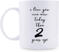 2nd Anniversary Gifts - 2nd Wedding Anniversary Gifts for Couple, 2 Year Anniversary Gifts 11oz Funny Coffee Mug for Couples, Husband, Hubby, Wife, Wifey, Her, Him, I Love You Even More