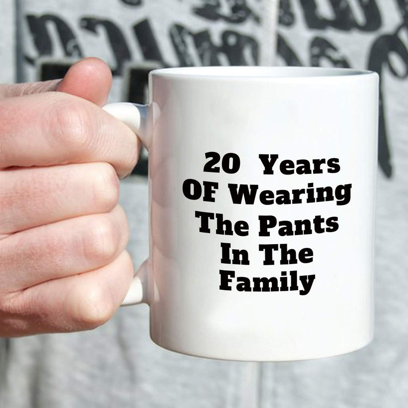 20th Anniversary Gifts - 20th Wedding Anniversary Gifts for Couple, 20 Year Anniversary Gifts 11oz Funny Coffee Mug for Couples, Husband, Hubby, Wife, Wifey, Her, Him, wearing the pants