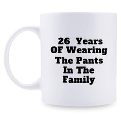 26th Anniversary Gifts - 26th Wedding Anniversary Gifts for Couple, 26 Year Anniversary Gifts 11oz Funny Coffee Mug for Couples, Husband, Hubby, Wife, Wifey, Her, Him, wearing the pants