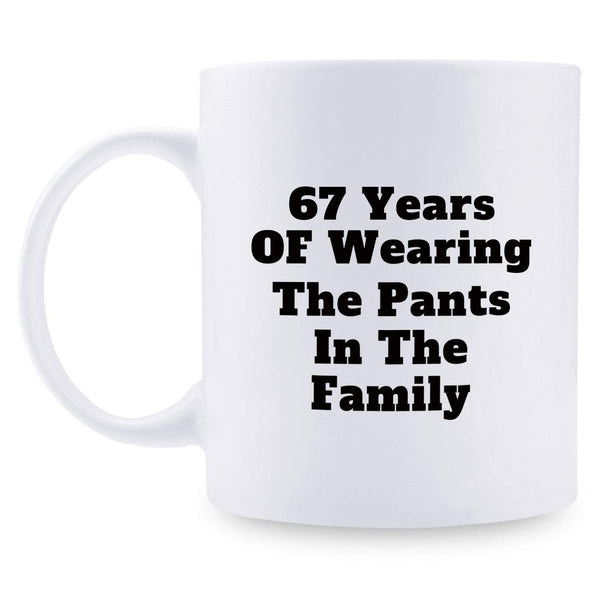 67th Anniversary Gifts - 67th Wedding Anniversary Gifts for Couple, 67 Year Anniversary Gifts 11oz Funny Coffee Mug for Couples, Husband, Hubby, Wife, Wifey, Her, Him, wearing the pants