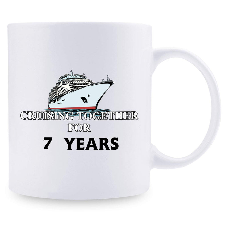 7th Anniversary Gifts - 7th Wedding Anniversary Gifts for Couple, 7 Year Anniversary Gifts 11oz Funny Coffee Mug for Couples, Husband, Hubby, Wife, Wifey, Her, Him, cruising together