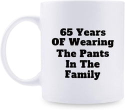 65th Anniversary Gifts - 65th Wedding Anniversary Gifts for Couple, 65 Year Anniversary Gifts 11oz Funny Coffee Mug for Couples, Husband, Hubby, Wife, Wifey, Her, Him, wearing the pants