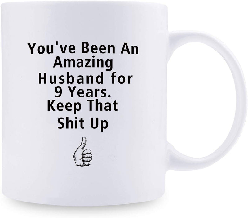 9th Anniversary Gifts - 9th Wedding Anniversary Gifts for Couple, 9 Year Anniversary Gifts 11oz Funny Coffee Mug for Couples, Husband, Hubby, Wife, Wifey, Her, Him