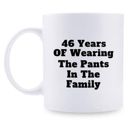 46th Anniversary Gifts - 46th Wedding Anniversary Gifts for Couple, 46 Year Anniversary Gifts 11oz Funny Coffee Mug for Couples, Husband, Hubby, Wife, Wifey, Her, Him, wearing the pants