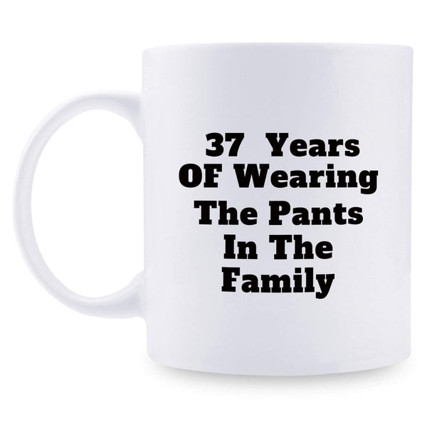 37th Anniversary Gifts - 37th Wedding Anniversary Gifts for Couple, 37 Year Anniversary Gifts 11oz Funny Coffee Mug for Couples, Husband, Hubby, Wife, Wifey, Her, Him, wearing the pants