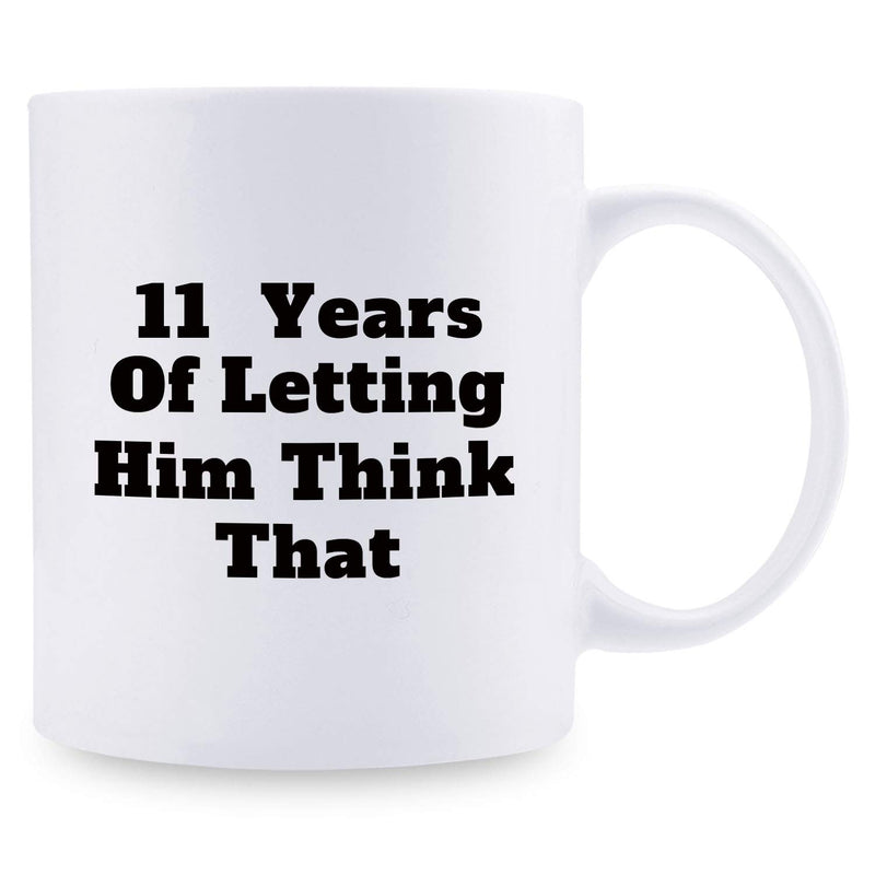 11th Anniversary Gifts - 11th Wedding Anniversary Gifts for Couple, 11 Year Anniversary Gifts 11oz Funny Coffee Mug for Couples, Husband, Hubby, Wife, Wifey, Her, Him, wearing the pants