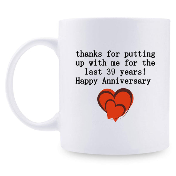 39th Anniversary Gifts - 39th Wedding Anniversary Gifts for Couple, 39 Year Anniversary Gifts 11oz Funny Coffee Mug for Couples, Husband, Hubby, Wife, Wifey, Her, Him, putting up with me
