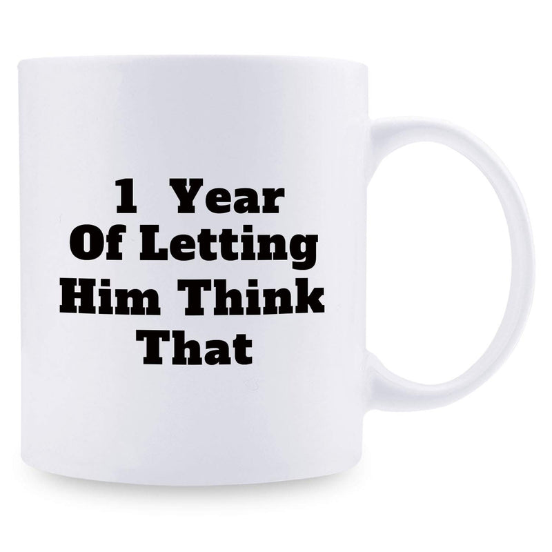 1st Anniversary Gifts - 1st Wedding Anniversary Gifts for Couple, 1 Year Anniversary Gifts 11oz Funny Coffee Mug for Couples, Husband, Hubby, Wife, Wifey, Her, Him, wearing the pants