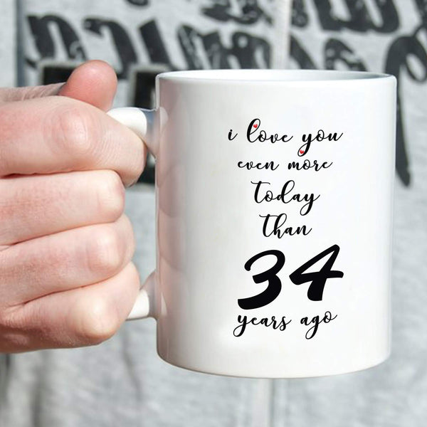 34th Anniversary Gifts - 34th Wedding Anniversary Gifts for Couple, 34 Year Anniversary Gifts 11oz Funny Coffee Mug for Couples, Husband, Hubby, Wife, Wifey, Her, Him, I Love You Even More