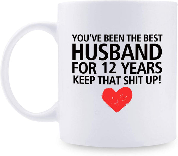 12th Anniversary Gifts - 12th Wedding Anniversary Gifts for Couple, 12 Year Anniversary Gifts 11oz Funny Coffee Mug for Husband, Hubby, Him, best husband