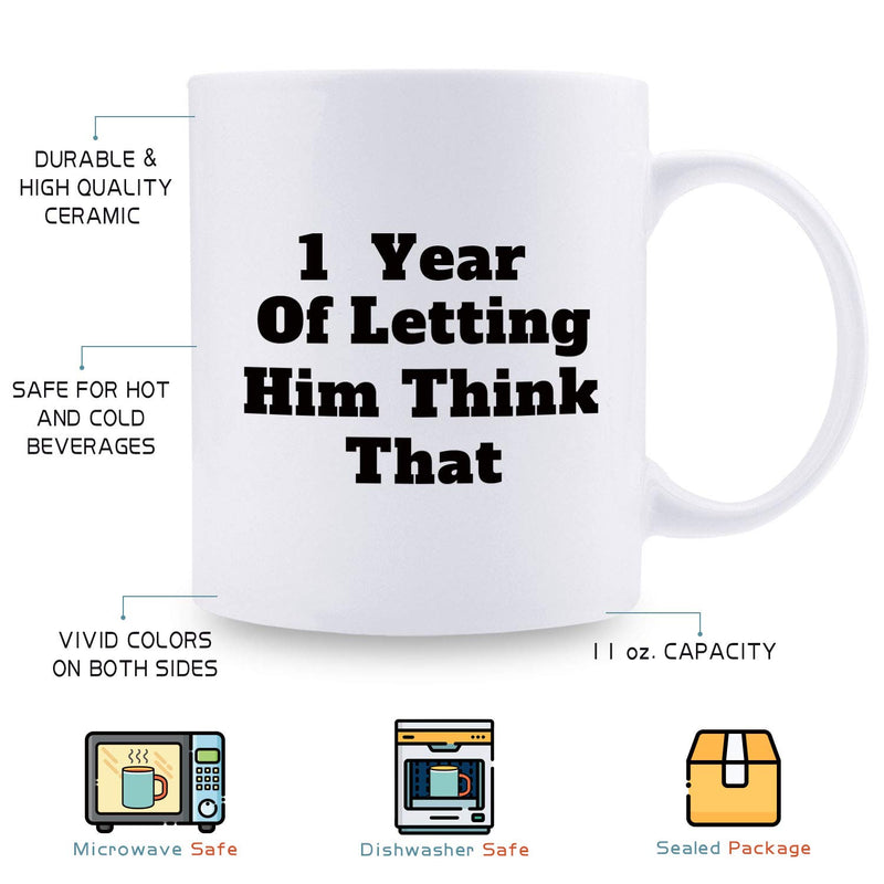 1st Anniversary Gifts - 1st Wedding Anniversary Gifts for Couple, 1 Year Anniversary Gifts 11oz Funny Coffee Mug for Couples, Husband, Hubby, Wife, Wifey, Her, Him, wearing the pants