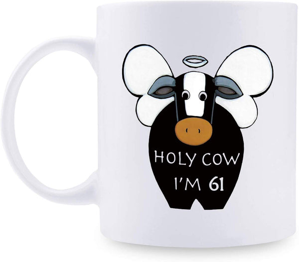 61st Birthday Gifts for Women - 1958 Birthday Gifts for Women, 61 Years Old Birthday Gifts Coffee Mug for Mom, Wife, Friend, Sister, Her, Colleague, Coworker, HOLY COW MUG - 11oz