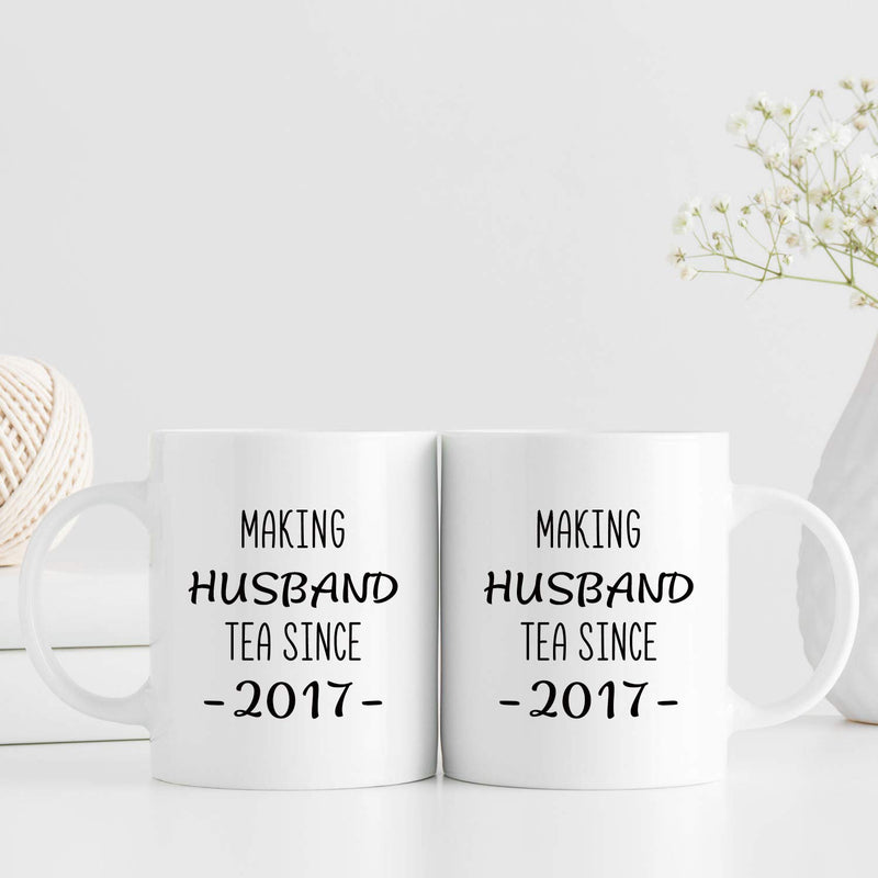 2nd Anniversary Gifts - 2nd Wedding Anniversary Gifts for Husband, 2 Year Anniversary Gifts 11oz Funny Coffee Mug for Husband, Hubby, Him, making husband tea