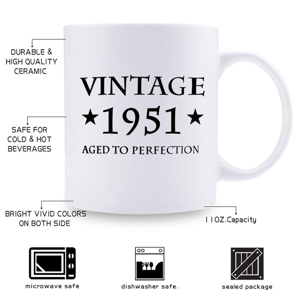 68th Birthday Gifts for Women - 1951 Birthday Gifts for Women, 68 Years Old Birthday Gifts Coffee Mug for Mom, Wife, Friend, Sister, Her, Colleague, Coworker - 11oz