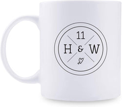 11th Anniversary Gifts - 11th Wedding Anniversary Gifts for Couple, 11 Year Anniversary Gifts 11oz Funny Coffee Mug for Couples, Husband, Hubby, Wife, Wifey, Her, Him, H&W