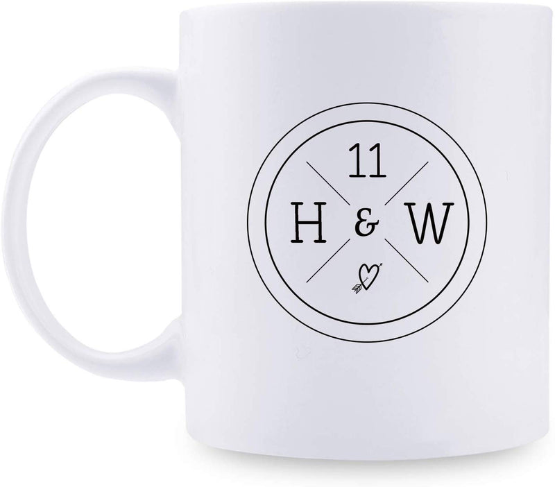 11th Anniversary Gifts - 11th Wedding Anniversary Gifts for Couple, 11 Year Anniversary Gifts 11oz Funny Coffee Mug for Couples, Husband, Hubby, Wife, Wifey, Her, Him, H&W