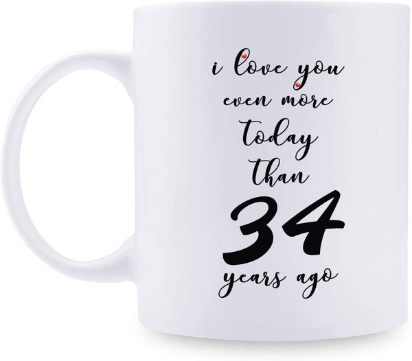 34th Anniversary Gifts - 34th Wedding Anniversary Gifts for Couple, 34 Year Anniversary Gifts 11oz Funny Coffee Mug for Couples, Husband, Hubby, Wife, Wifey, Her, Him, I Love You Even More