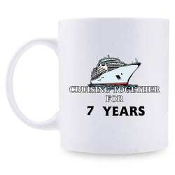 7th Anniversary Gifts - 7th Wedding Anniversary Gifts for Couple, 7 Year Anniversary Gifts 11oz Funny Coffee Mug for Couples, Husband, Hubby, Wife, Wifey, Her, Him, cruising together