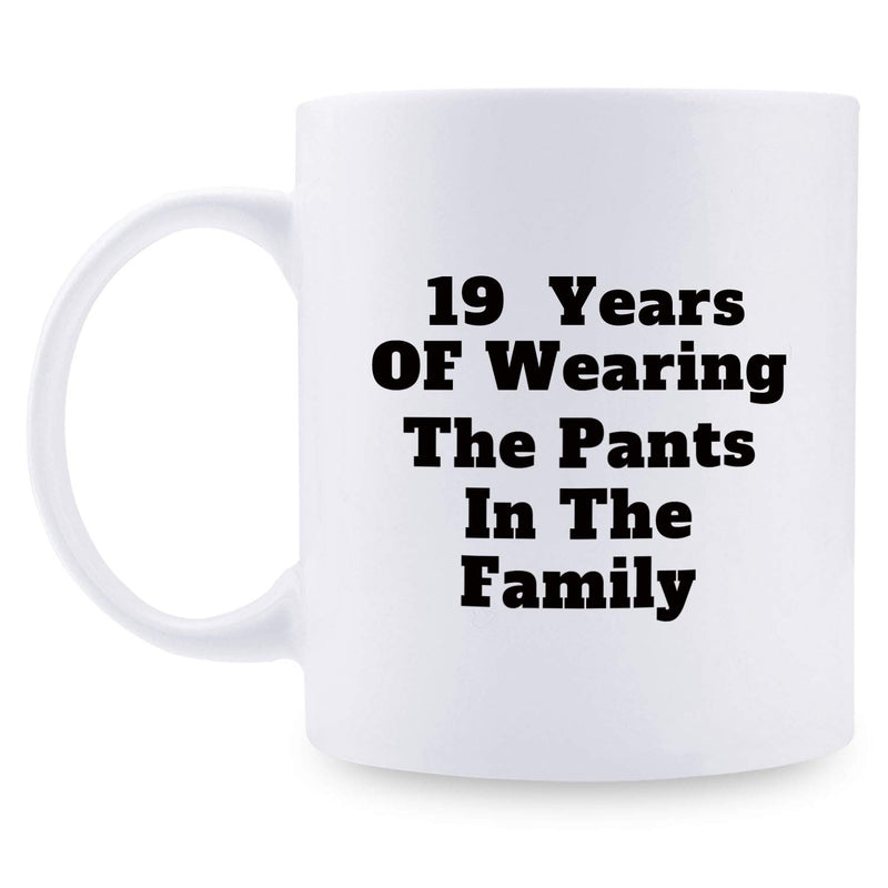 19th Anniversary Gifts - 19th Wedding Anniversary Gifts for Couple, 19 Year Anniversary Gifts 11oz Funny Coffee Mug for Couples, Husband, Hubby, Wife, Wifey, Her, Him, wearing the pants