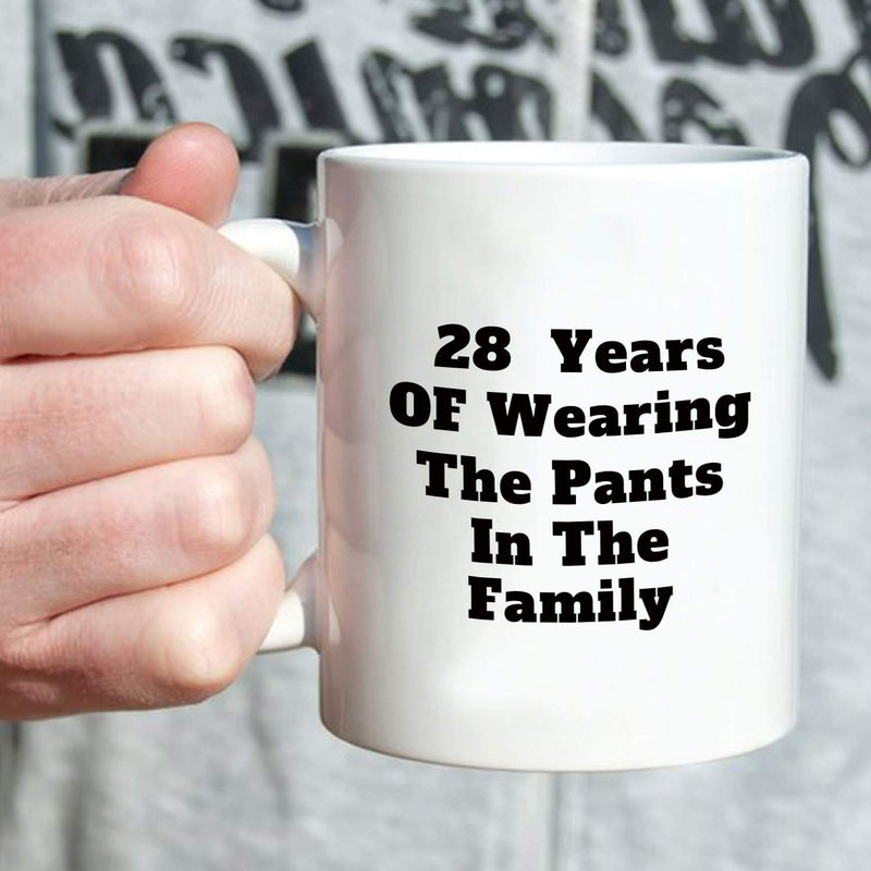 28th Anniversary Gifts - 28th Wedding Anniversary Gifts for Couple, 28 Year Anniversary Gifts 11oz Funny Coffee Mug for Couples, Husband, Hubby, Wife, Wifey, Her, Him, wearing the pants