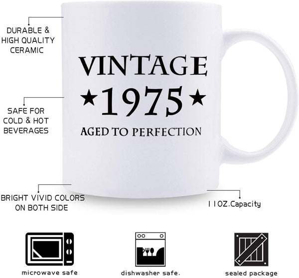 44th Birthday Gifts for Women - 1975 Birthday Gifts for Women, 44 Years Old Birthday Gifts Coffee Mug for Mom, Wife, Friend, Sister, Her, Colleague, Coworker - 11oz