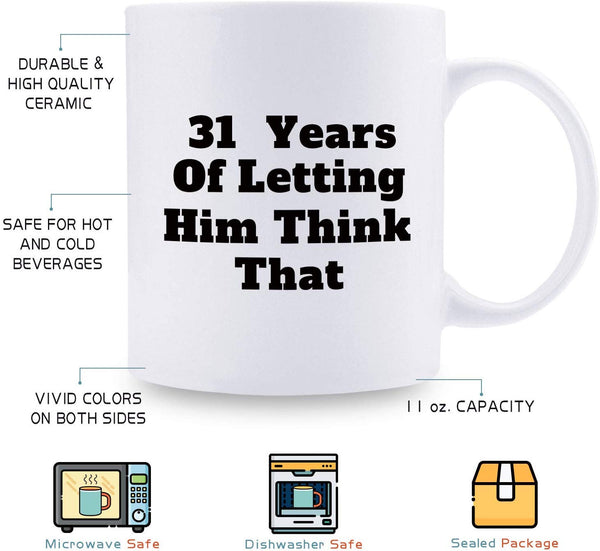 31st Anniversary Gifts - 31st Wedding Anniversary Gifts for Couple, 31 Year Anniversary Gifts 11oz Funny Coffee Mug for Couples, Husband, Hubby, Wife, Wifey, Her, Him, wearing the pants