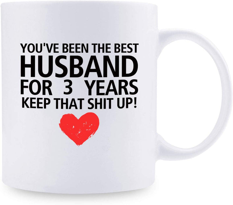 3rd Anniversary Gifts - 3rd Wedding Anniversary Gifts for Couple, 3 Year Anniversary Gifts 11oz Funny Coffee Mug for Husband, Hubby, Him, best husband