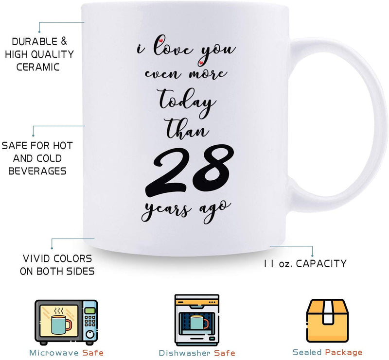 28th Anniversary Gifts - 28th Wedding Anniversary Gifts for Couple, 28 Year Anniversary Gifts 11oz Funny Coffee Mug for Couples, Husband, Hubby, Wife, Wifey, Her, Him, I Love You Even More