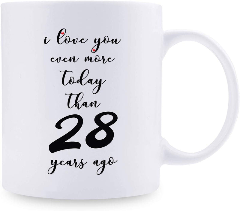 28th Anniversary Gifts - 28th Wedding Anniversary Gifts for Couple, 28 Year Anniversary Gifts 11oz Funny Coffee Mug for Couples, Husband, Hubby, Wife, Wifey, Her, Him, I Love You Even More