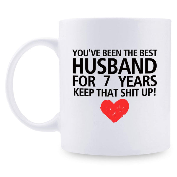 7th Anniversary Gifts - 7th Wedding Anniversary Gifts for Couple, 7 Year Anniversary Gifts 11oz Funny Coffee Mug for Husband, Hubby, Him, best husband