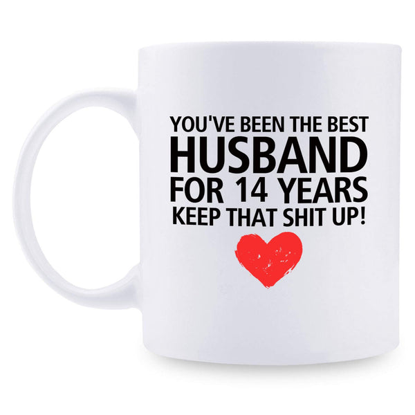 14th Anniversary Gifts - 14th Wedding Anniversary Gifts for Couple, 14 Year Anniversary Gifts 11oz Funny Coffee Mug for Husband, Hubby, Him, best husband