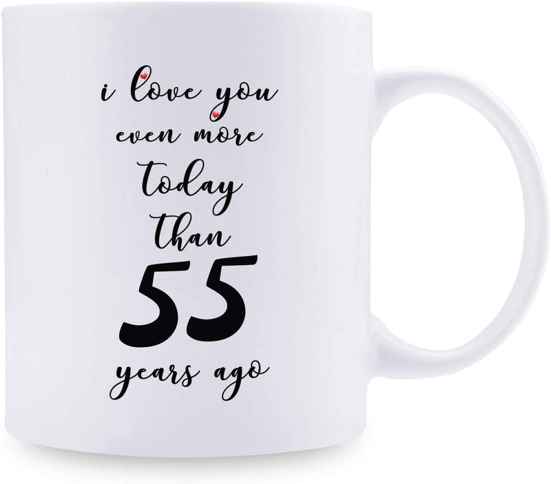 55th Anniversary Gifts - 55th Wedding Anniversary Gifts for Couple, 55 Year Anniversary Gifts 11oz Funny Coffee Mug for Couples, Husband, Hubby, Wife, Wifey, Her, Him, I Love You Even More