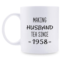 61st Anniversary Gifts - 61st Wedding Anniversary Gifts for Couple, 61 Year Anniversary Gifts 11oz Funny Coffee Mug for Husband, Hubby, Him, making husband tea