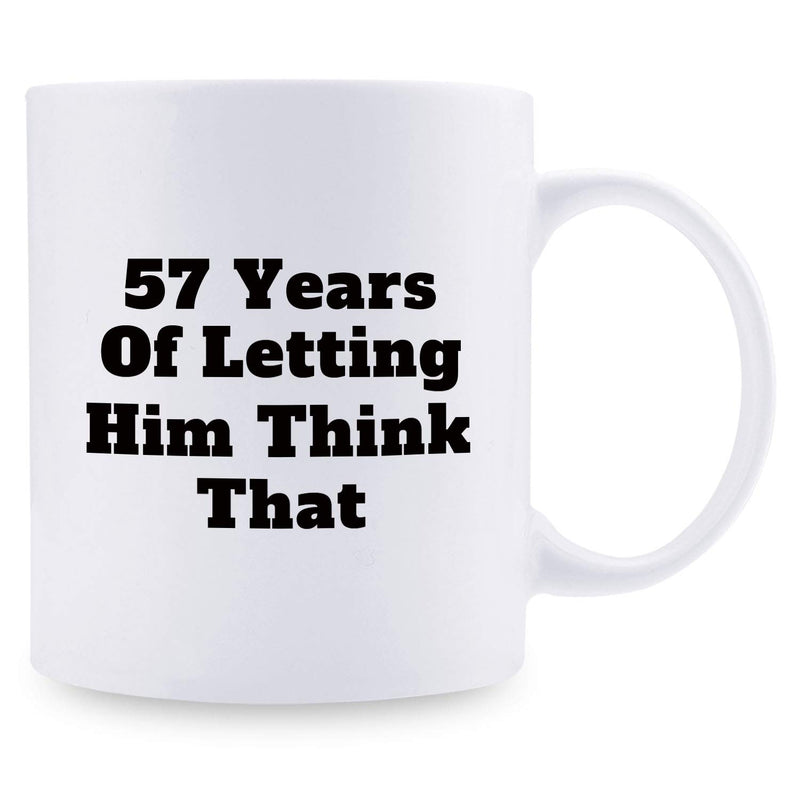 57th Anniversary Gifts - 57th Wedding Anniversary Gifts for Couple, 57 Year Anniversary Gifts 11oz Funny Coffee Mug for Couples, Husband, Hubby, Wife, Wifey, Her, Him, wearing the pants