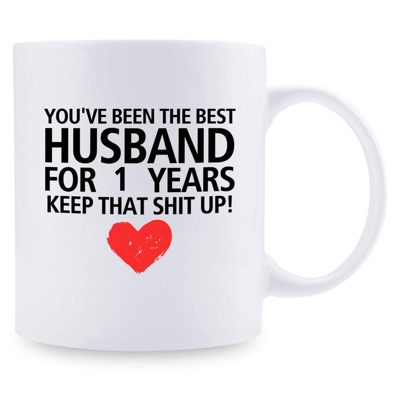 1st Anniversary Gifts - 1st Wedding Anniversary Gifts for Husband, 1 Year Anniversary Gifts 11oz Funny Coffee Mug for Husband, Hubby, Him, best husband