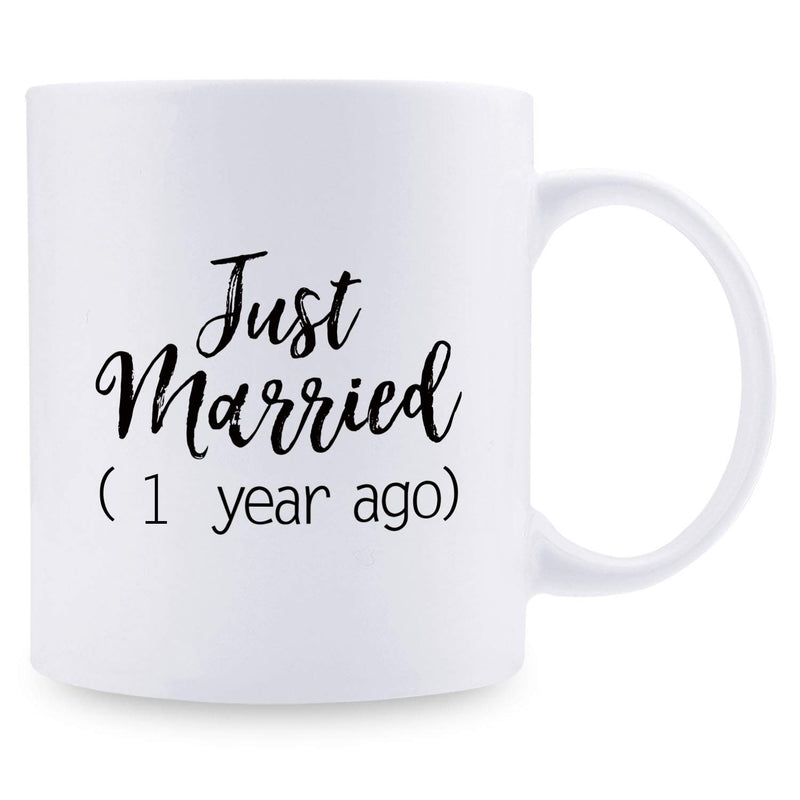 1st Anniversary Gifts - 1st Wedding Anniversary Gifts for Couple, 1 Year Anniversary Gifts 11oz Funny Coffee Mug for Couples, Husband, Hubby, Wife, Wifey, Her, Him, just married