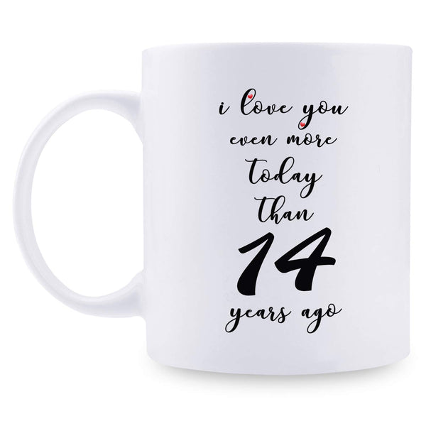 14th Anniversary Gifts - 14th Wedding Anniversary Gifts for Couple, 14 Year Anniversary Gifts 11oz Funny Coffee Mug for Couples, Husband, Hubby, Wife, Wifey, Her, Him, I Love You Even More