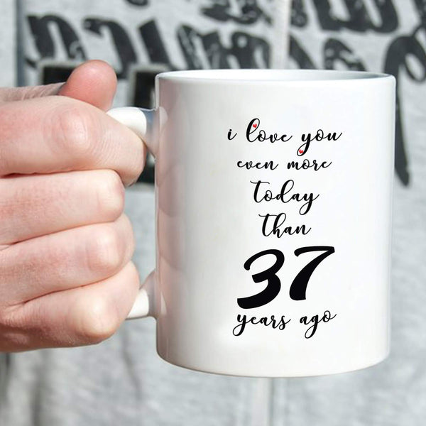 37th Anniversary Gifts - 37th Wedding Anniversary Gifts for Couple, 37 Year Anniversary Gifts 11oz Funny Coffee Mug for Couples, Husband, Hubby, Wife, Wifey, Her, Him, I Love You Even More