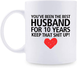 10th Anniversary Gifts - 10th Wedding Anniversary Gifts for Couple, 10 Year Anniversary Gifts 11oz Funny Coffee Mug for Husband, Hubby, Him, best husband