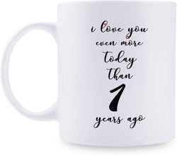 1st Anniversary Gifts - 1st Wedding Anniversary Gifts for Couple, 1 Year Anniversary Gifts 11oz Funny Coffee Mug for Couples, Husband, Hubby, Wife, Wifey, Her, Him, I Love You Even More