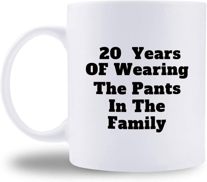 20th Anniversary Gifts - 20th Wedding Anniversary Gifts for Couple, 20 Year Anniversary Gifts 11oz Funny Coffee Mug for Couples, Husband, Hubby, Wife, Wifey, Her, Him, wearing the pants