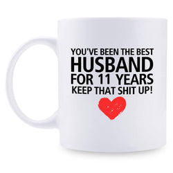 11th Anniversary Gifts - 11th Wedding Anniversary Gifts for Couple, 11 Year Anniversary Gifts 11oz Funny Coffee Mug for Husband, Hubby, Him, best husband