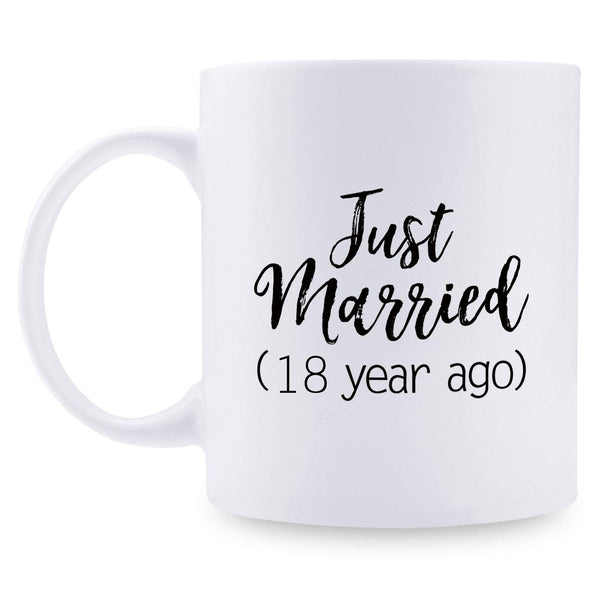 18th Anniversary Gifts - 18th Wedding Anniversary Gifts for Couple, 18 Year Anniversary Gifts 11oz Funny Coffee Mug for Couples, Husband, Hubby, Wife, Wifey, Her, Him, just married