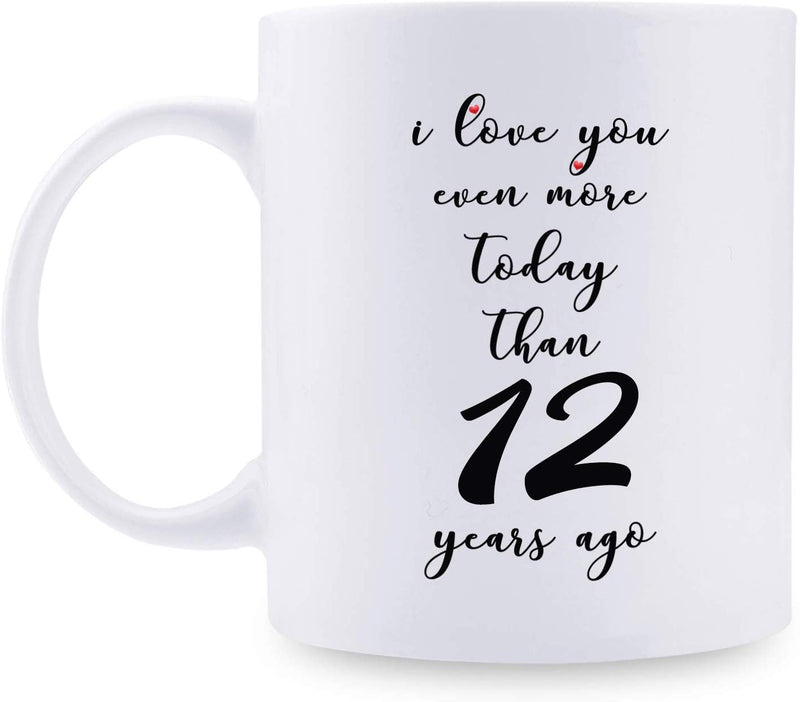 12th Anniversary Gifts - 12th Wedding Anniversary Gifts for Couple, 12 Year Anniversary Gifts 11oz Funny Coffee Mug for Couples, Husband, Hubby, Wife, Wifey, Her, Him, I Love You Even More