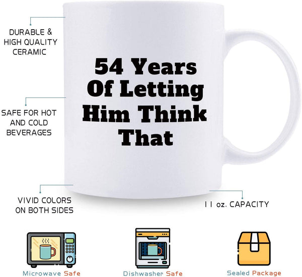 54th Anniversary Gifts - 54th Wedding Anniversary Gifts for Couple, 54 Year Anniversary Gifts 11oz Funny Coffee Mug for Couples, Husband, Hubby, Wife, Wifey, Her, Him, wearing the pants