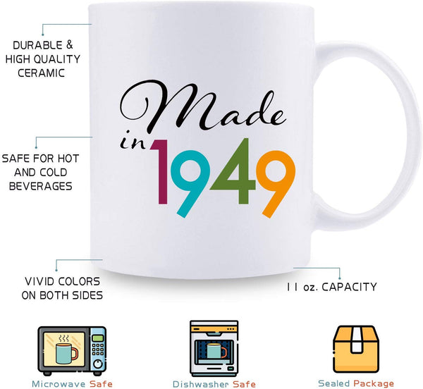 70th Birthday Gifts for Women - 1949 Birthday Gifts for Women, 70 Years Old Birthday Gifts Coffee Mug for Mom, Wife, Friend, Sister, Her, Colleague, Coworker - 11oz