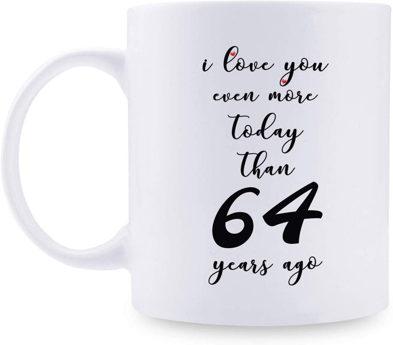 64th Anniversary Gifts - 64th Wedding Anniversary Gifts for Couple, 64 Year Anniversary Gifts 11oz Funny Coffee Mug for Couples, Husband, Hubby, Wife, Wifey, Her, Him, I Love You Even More